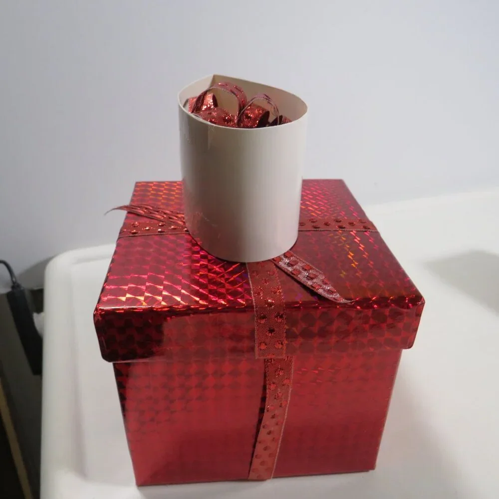 Red Holographic Gift Box, Bow, & Gift Tag (Fits most Ceramic Coffee mugs)